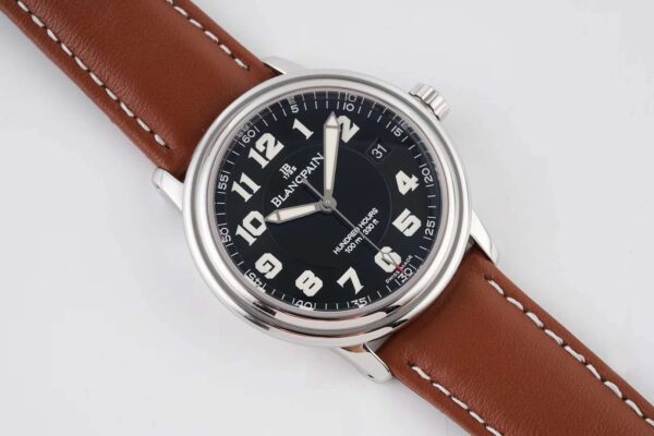 Hundred Hours Black Dial in Steel on Brown Leather Strap - Image 3