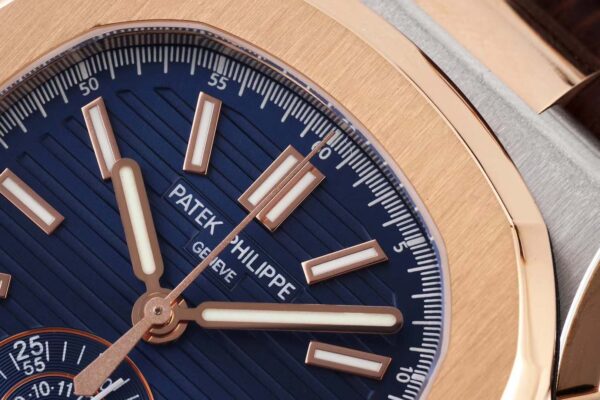 Nautilus Chronograph 5980/1AR in Steel and Rose Gold on Brown Leather Strap - Image 4