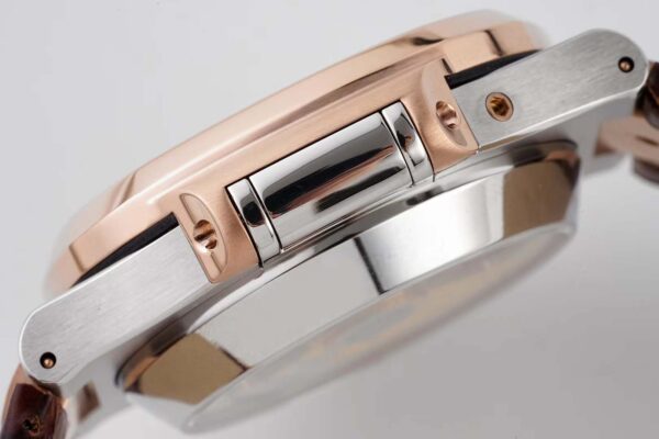 Nautilus Chronograph 5980/1AR in Steel and Rose Gold on Brown Leather Strap - Image 6
