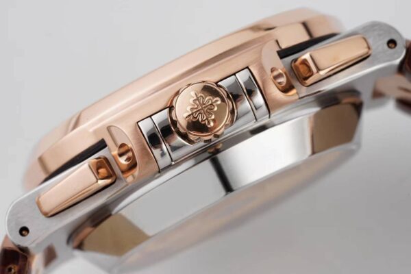 Nautilus Chronograph 5980/1AR in Steel and Rose Gold on Brown Leather Strap - Image 8