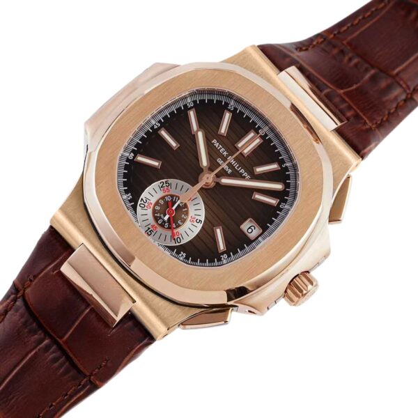 Nautilus Chronograph 5980/R-001 in Rose Gold on Brown Leather Strap - Image 2