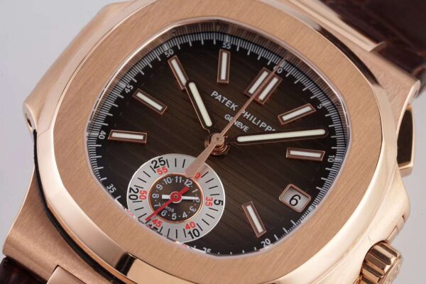Nautilus Chronograph 5980/R-001 in Rose Gold on Brown Leather Strap - Image 3