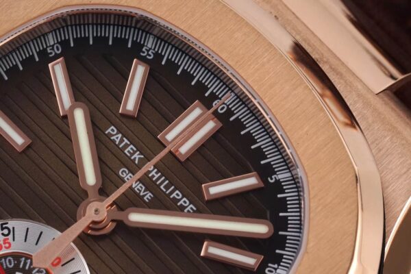 Nautilus Chronograph 5980/R-001 in Rose Gold on Brown Leather Strap - Image 4