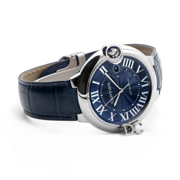 Ballon Bleu De Cartier 42mm Blue Dial in Steel on Blue Leather Strap - Image 2
