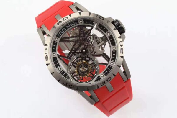 Excalibur Spider Skeleton Flying Tourbillon with Red Rubber Strap - Image 8