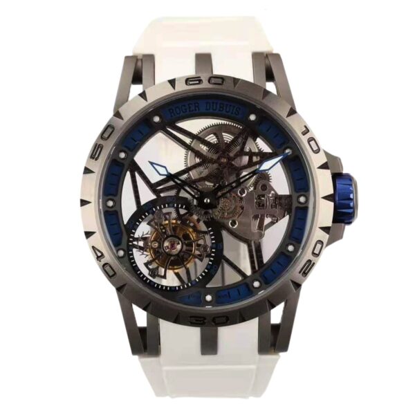Excalibur Spider Skeleton Flying Tourbillon with White Rubber Strap