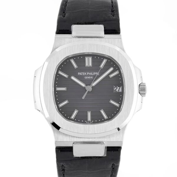 Nautilus Jumbo 5711 Grey Dial in Steel with Black Leather Strap