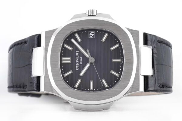 Nautilus Jumbo 5711 Grey Dial in Steel with Black Leather Strap - Image 3