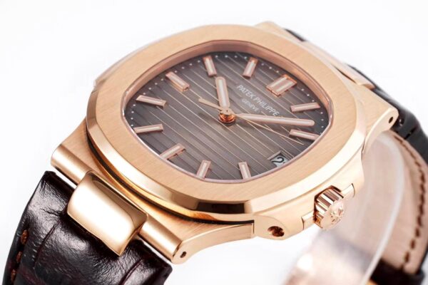 Nautilus Jumbo 5711 Brown Dial in Rose Gold with Brown Leather Strap - Image 4