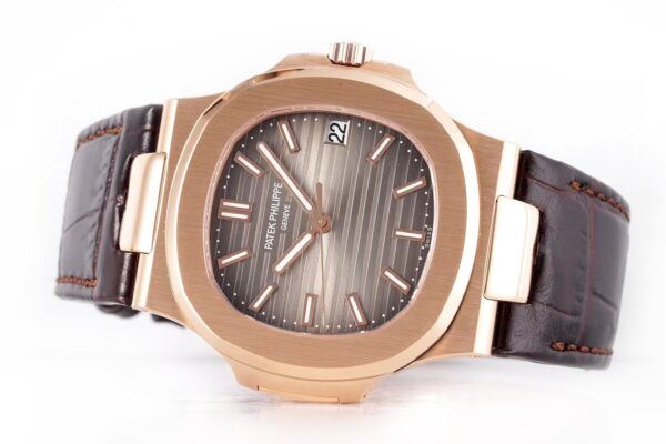 Nautilus Jumbo 5711 Brown Dial in Rose Gold with Brown Leather Strap - Image 3