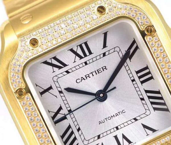 Santos de Cartier White Dial with Diamond Bezel in Yellow Gold - Image 4