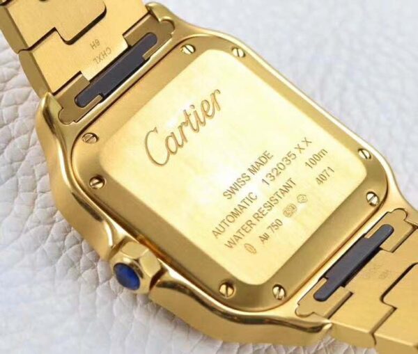 Santos de Cartier White Dial with Diamond Bezel in Yellow Gold - Image 6