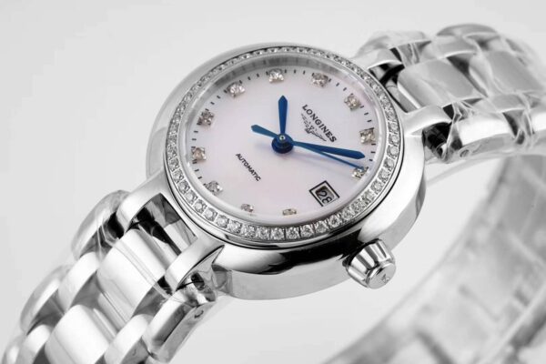 Primaluna MOP White Dial with Diamond Markers and Diamond Bezel - Image 5