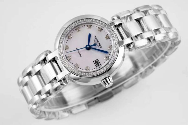 Primaluna MOP White Dial with Diamond Markers and Diamond Bezel - Image 3