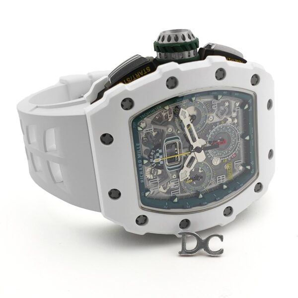 RM 011-02 Le Mans Classic Chronograph in Green on White Rubber Strap - Image 3