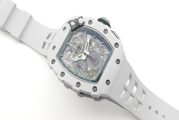 RM 011-02 Le Mans Classic Chronograph in Green on White Rubber Strap - Image 2
