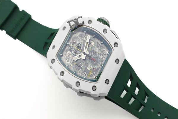 RM 011-02 Le Mans Classic Chronograph in Green on Green Rubber Strap - Image 2