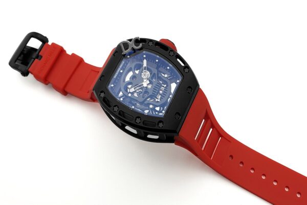 RM 052-01 Tourbillon Black Skull in PVD on Red Rubber Strap - Image 2