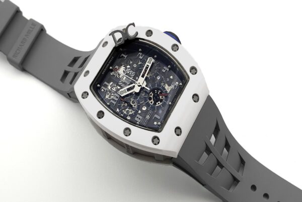 RM 011 Saint Tropez Polo Club White ATZ Ceramic and Titanium on Grey Rubber Strap - Image 3