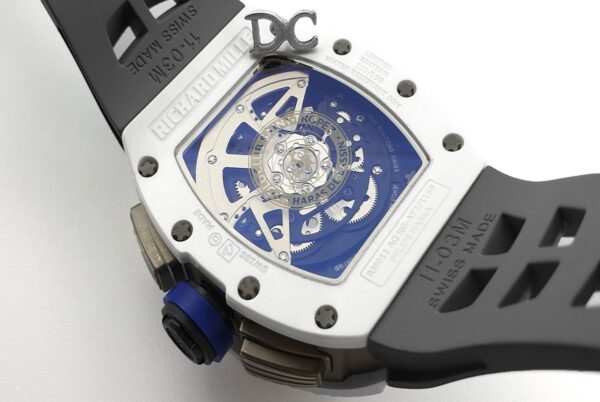 RM 011 Saint Tropez Polo Club White ATZ Ceramic and Titanium on Grey Rubber Strap - Image 7