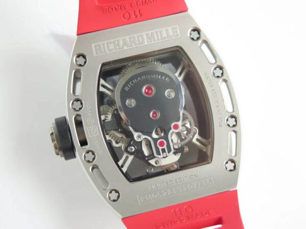 RM 052-01 Tourbillon Skull in Titanium on Red Rubber Strap - Image 8