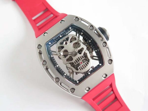 RM 052-01 Tourbillon Skull in Titanium on Red Rubber Strap - Image 2
