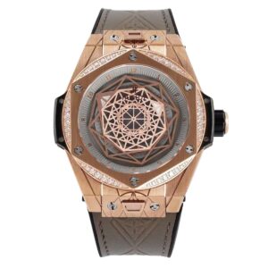 Big Bang Unico Sang Bleu in Rose Gold with Diamond Bezel on Brown Leather Strap