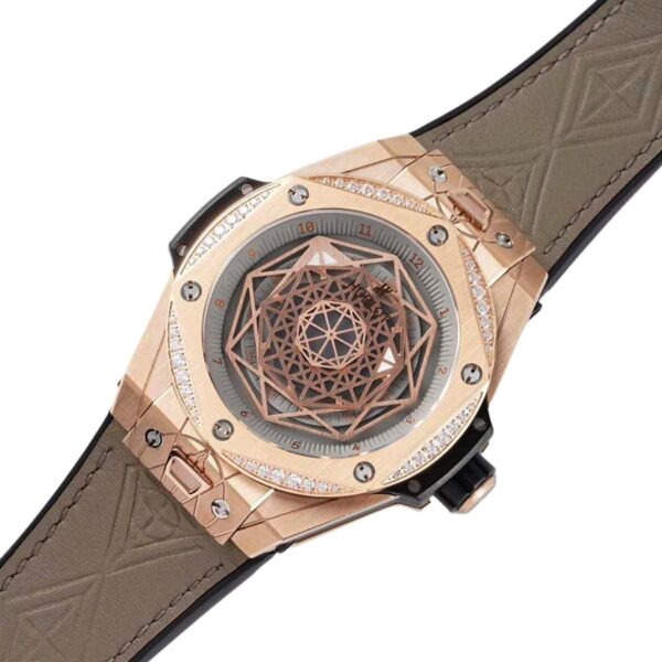 Big Bang Unico Sang Bleu in Rose Gold with Diamond Bezel on Brown Leather Strap - Image 2