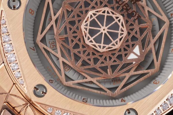 Big Bang Unico Sang Bleu in Rose Gold with Diamond Bezel on Brown Leather Strap - Image 5