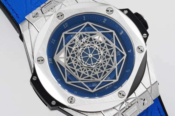 Big Bang Unico Sang Bleu in Steel on Blue Leather Strap - Image 2