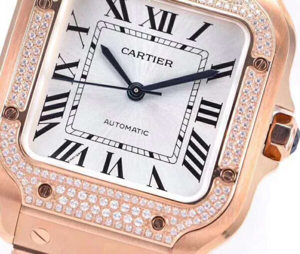 Santos de Cartier White Dial with Diamond Bezel in Rose Gold - Image 4