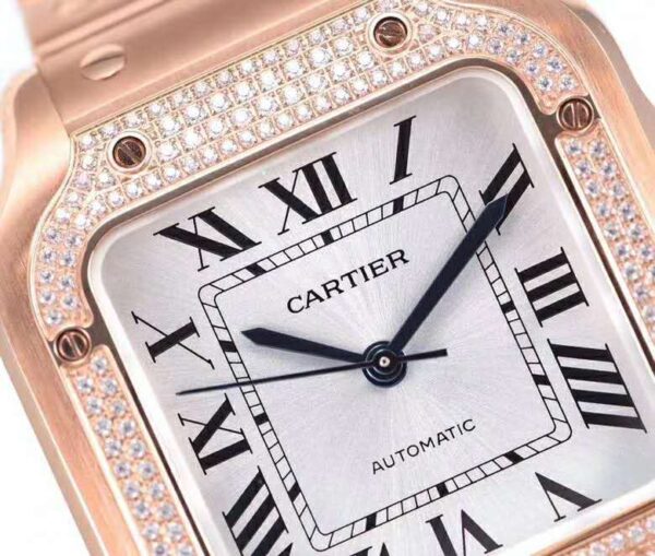 Santos de Cartier White Dial with Diamond Bezel in Rose Gold - Image 3