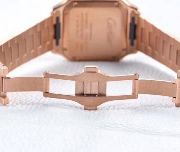 Santos de Cartier White Dial with Diamond Bezel in Rose Gold - Image 6