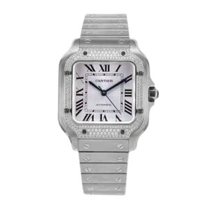 Santos de Cartier White Dial with Diamond Bezel in Steel