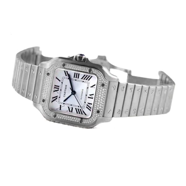 Santos de Cartier White Dial with Diamond Bezel in Steel - Image 2