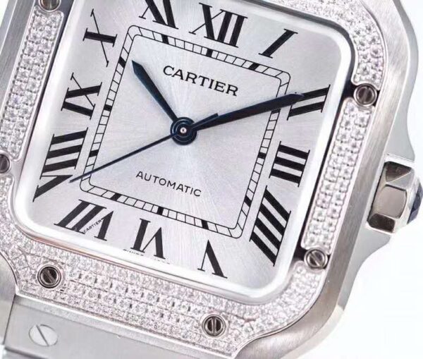 Santos de Cartier White Dial with Diamond Bezel in Steel - Image 4