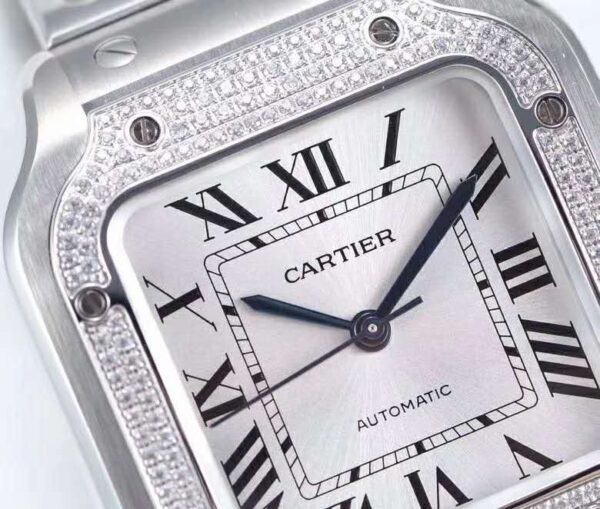 Santos de Cartier White Dial with Diamond Bezel in Steel - Image 3
