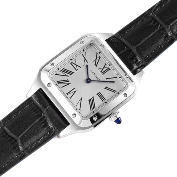 Santos-Dumont White Dial in Steel on Black Leather Strap - Image 2