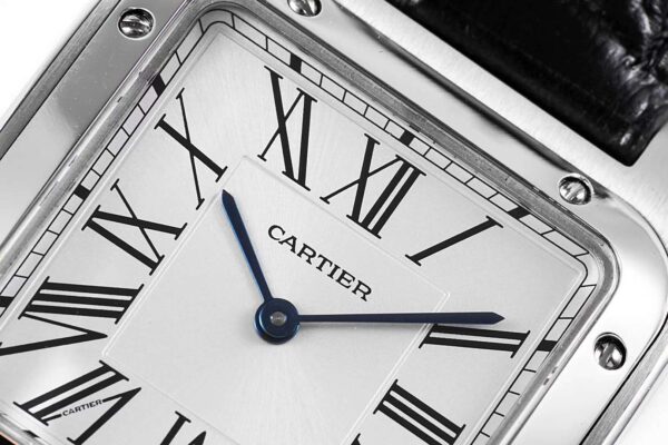 Santos-Dumont White Dial in Steel on Black Leather Strap - Image 4