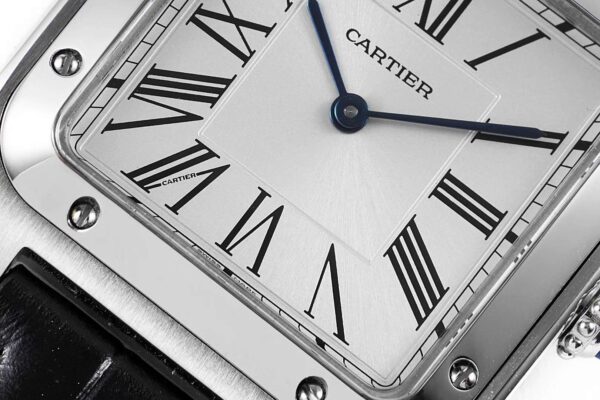 Santos-Dumont White Dial in Steel on Black Leather Strap - Image 3