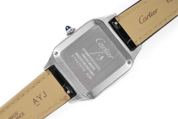 Santos-Dumont White Dial in Steel on Black Leather Strap - Image 7