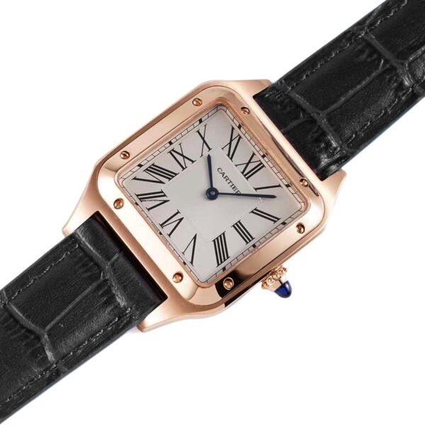 Santos-Dumont White Dial in Rose Gold on Black Leather Strap - Image 2