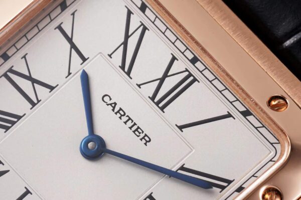 Santos-Dumont White Dial in Rose Gold on Black Leather Strap - Image 4