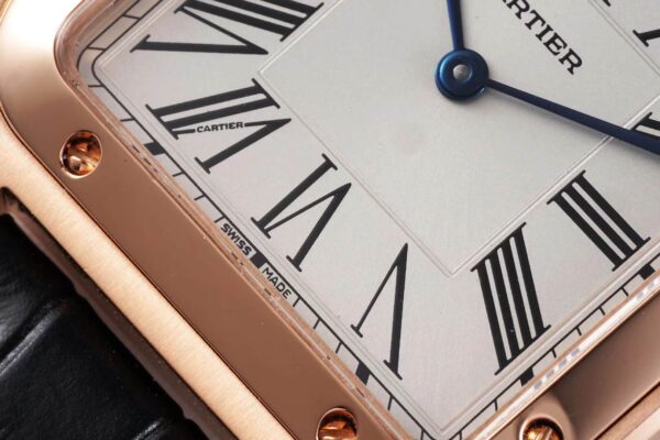 Santos-Dumont White Dial in Rose Gold on Black Leather Strap - Image 5