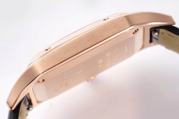 Santos-Dumont White Dial in Rose Gold on Black Leather Strap - Image 8