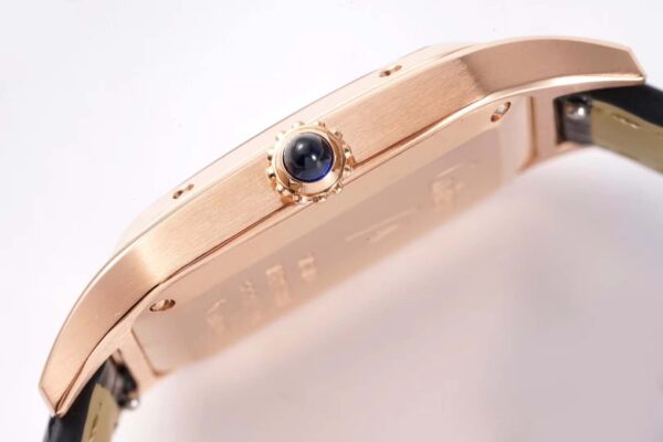 Santos-Dumont White Dial in Rose Gold on Black Leather Strap - Image 9