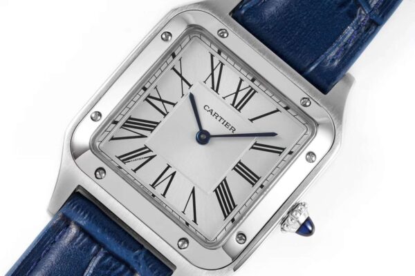 Santos-Dumont White Dial in Steel on Blue Leather Strap - Image 3