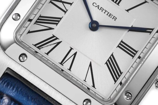 Santos-Dumont White Dial in Steel on Blue Leather Strap - Image 4