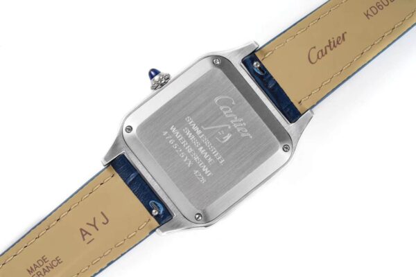Santos-Dumont White Dial in Steel on Blue Leather Strap - Image 6