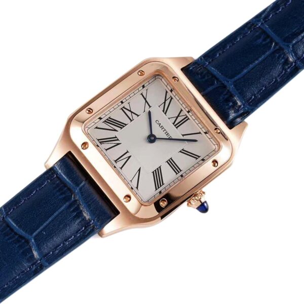 Santos-Dumont White Dial in Rose Gold on Blue Leather Strap - Image 5
